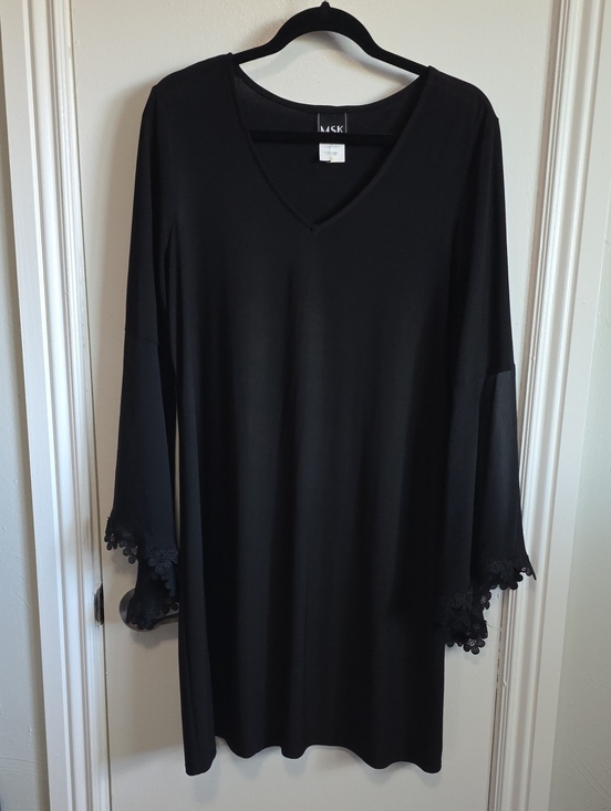 MSK Dresses & Skirts - MSK Black V-Neck Bell Sleeve Dress with Lace Trim